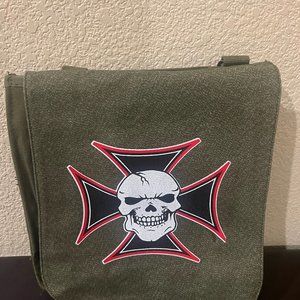 ARMY Vintage Canvas Military Tech/Messenger Bag With Cross & Skull Print - NEW